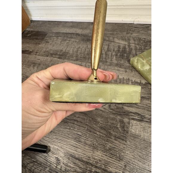 Set Of 2 Vintage Green Alabaster Fountain Pen Holders MCM Atomic Mad Men - Picture 6 of 16